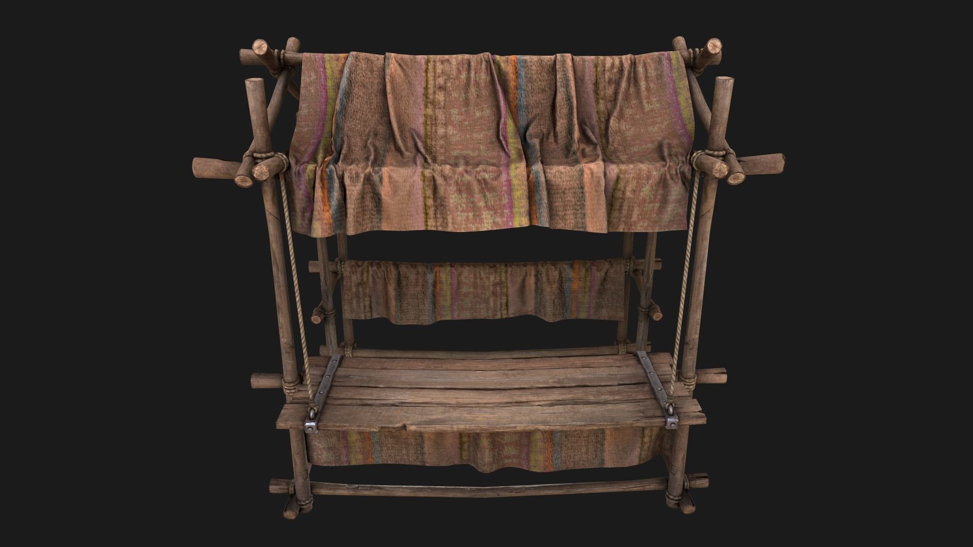 Medieval Market Stall Brown Low-poly 3D model_11