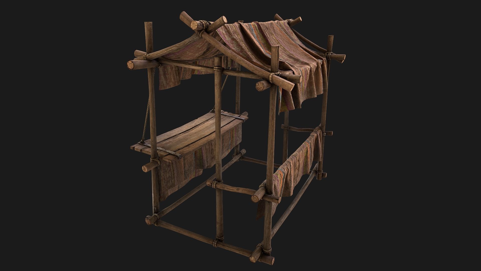 Medieval Market Stall Brown Low-poly 3D model_16