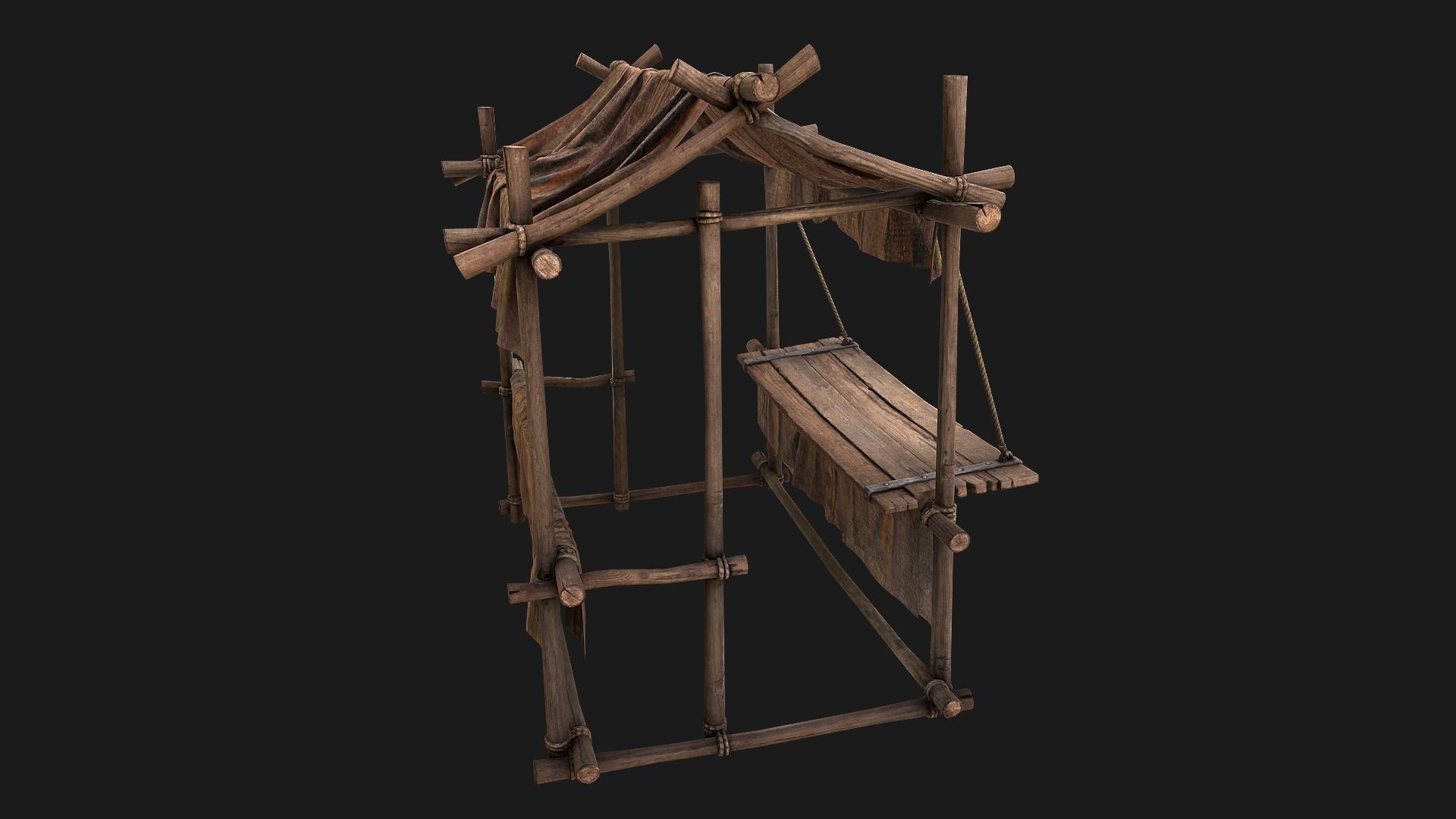 Medieval Market Stall Brown Low-poly 3D model_4