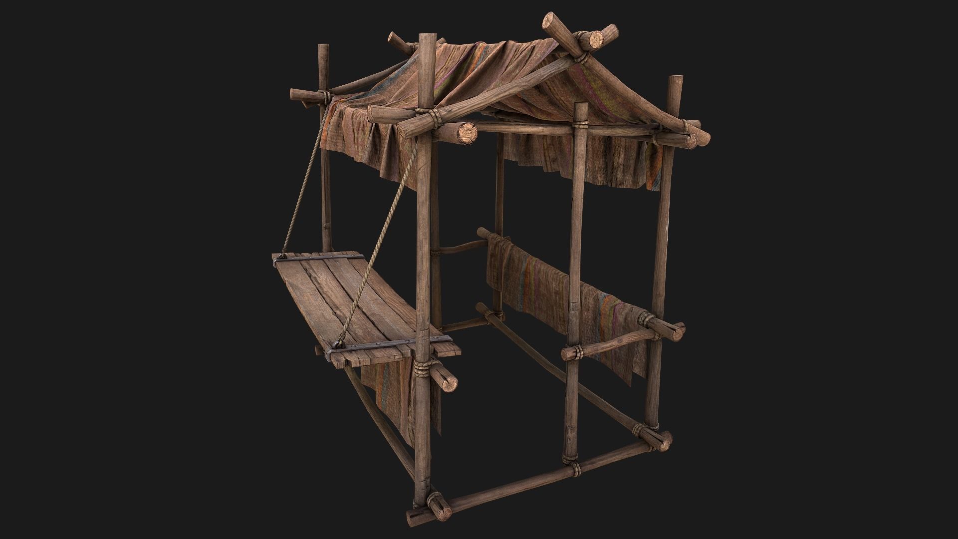 Medieval Market Stall Brown Low-poly 3D model_13