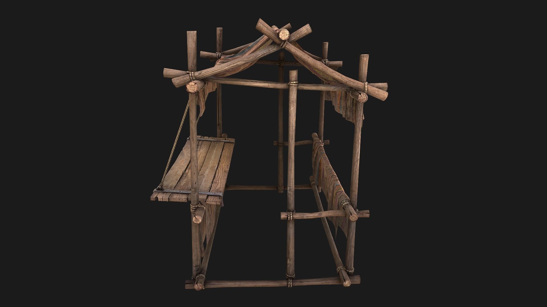 Medieval Market Stall Brown Low-poly 3D model_14