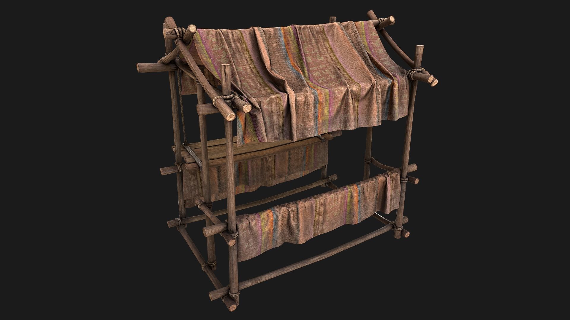 Medieval Market Stall Brown Low-poly 3D model_17
