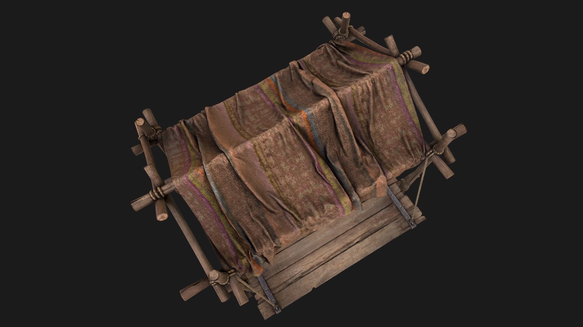 Medieval Market Stall Brown Low-poly 3D model_9