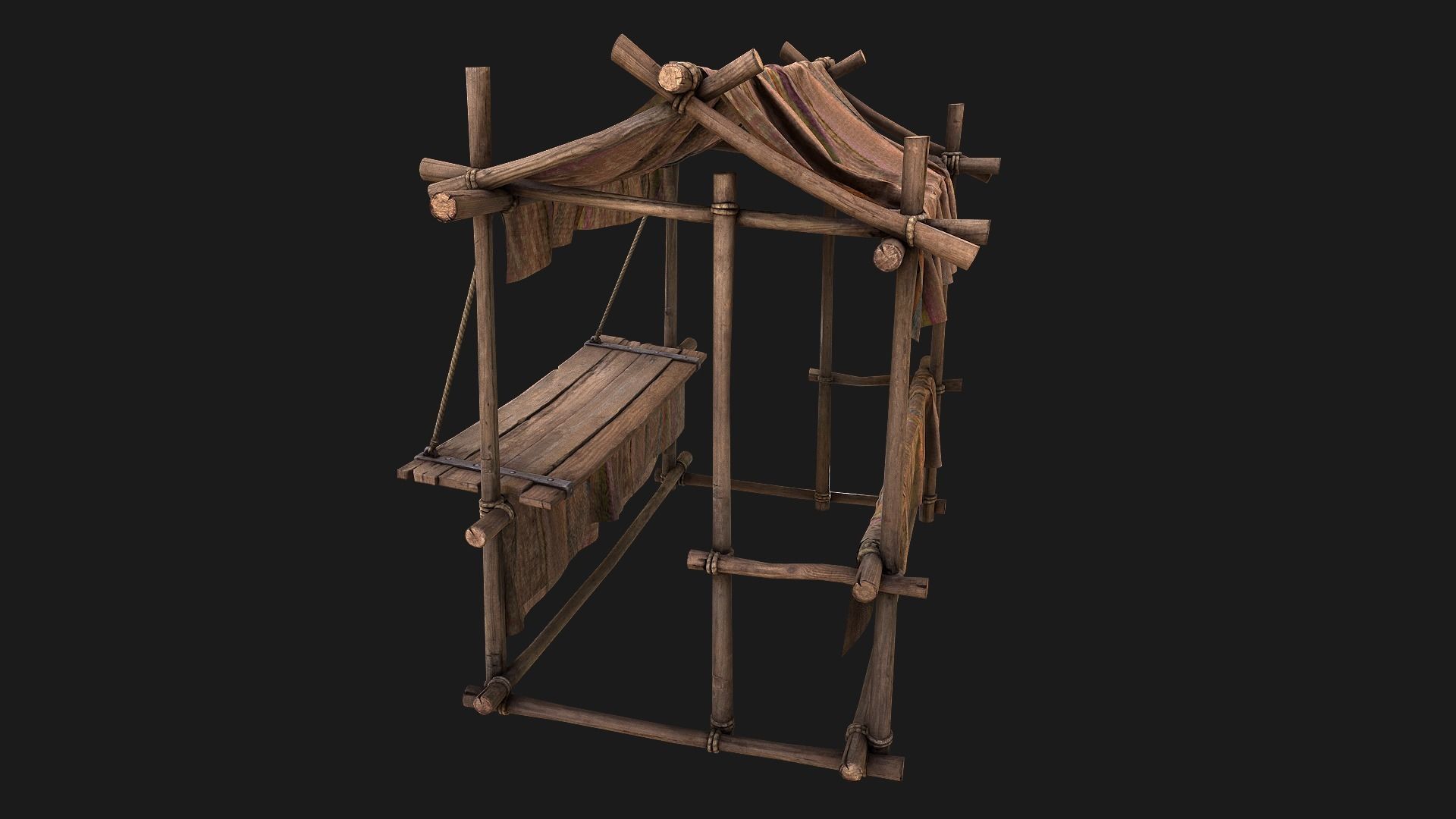 Medieval Market Stall Brown Low-poly 3D model_15