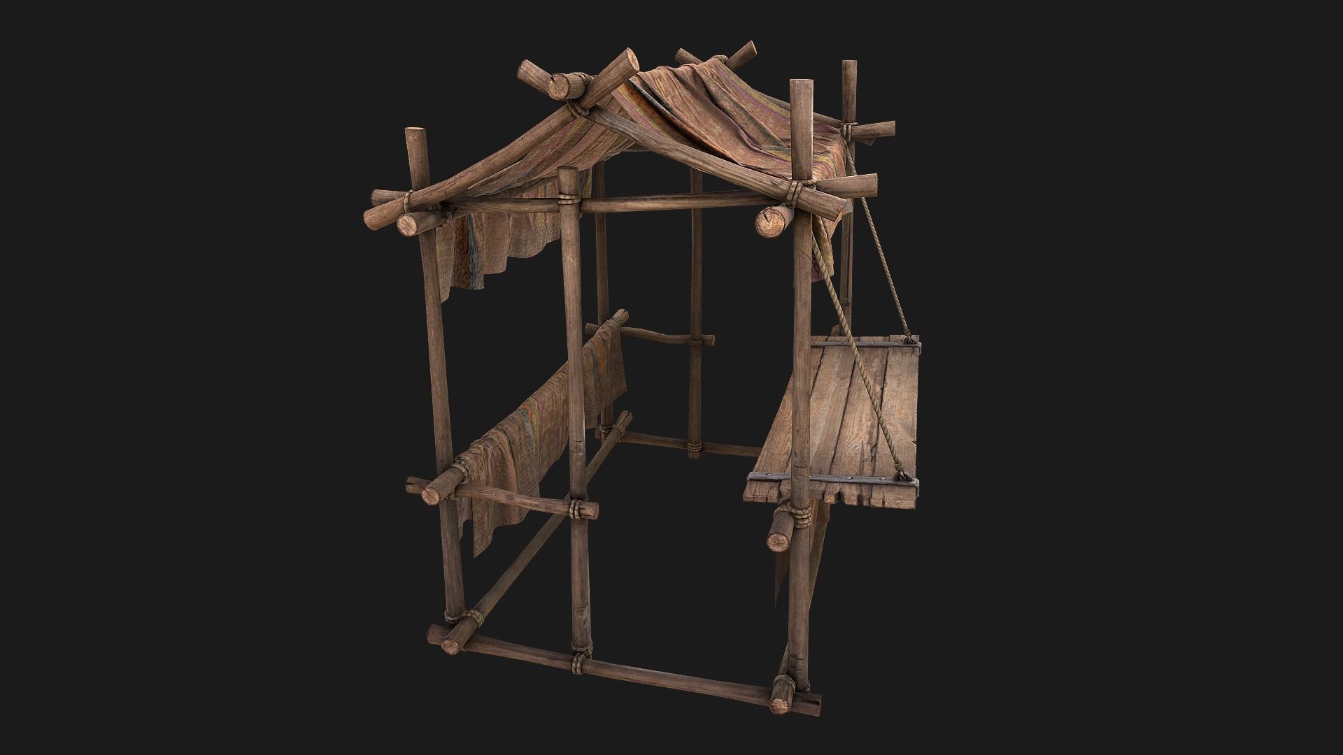 Medieval Market Stall Brown Low-poly 3D model_5