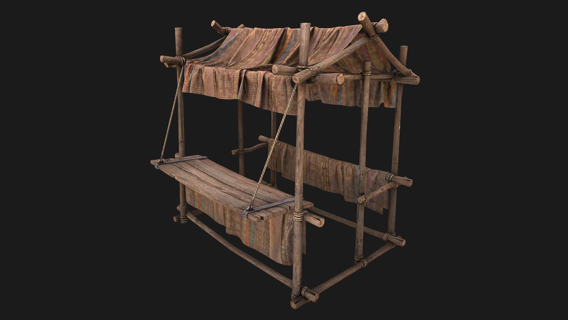 Medieval Market Stall Brown Low-poly 3D model_12