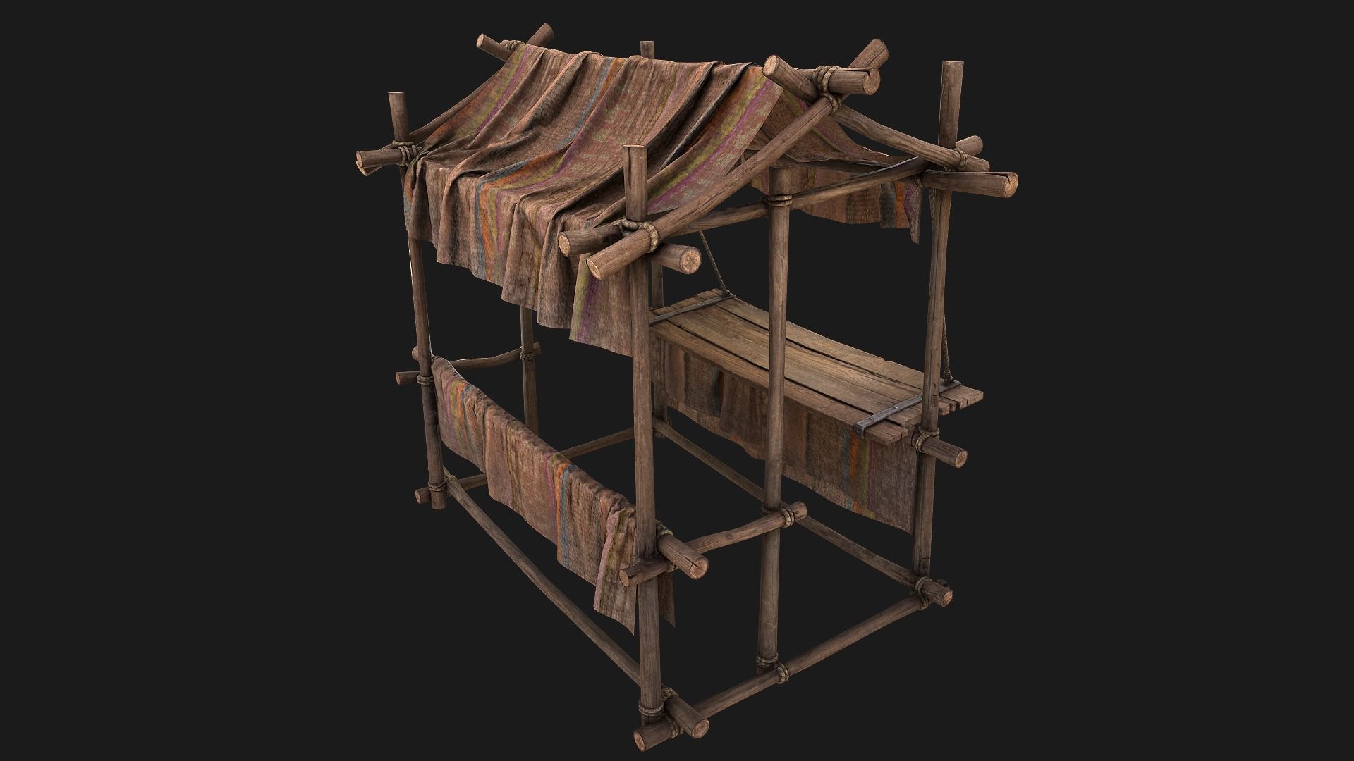 Medieval Market Stall Brown Low-poly 3D model_3