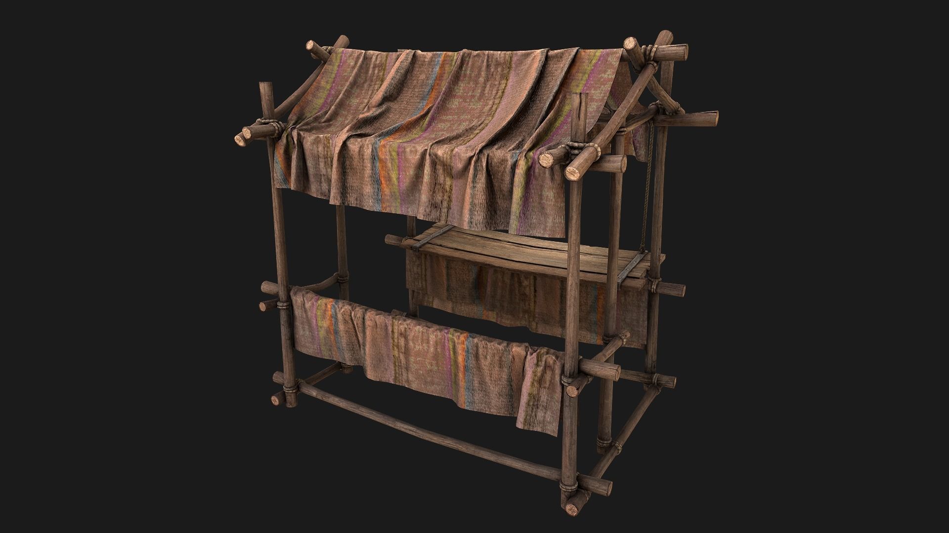 Medieval Market Stall Brown Low-poly 3D model_19