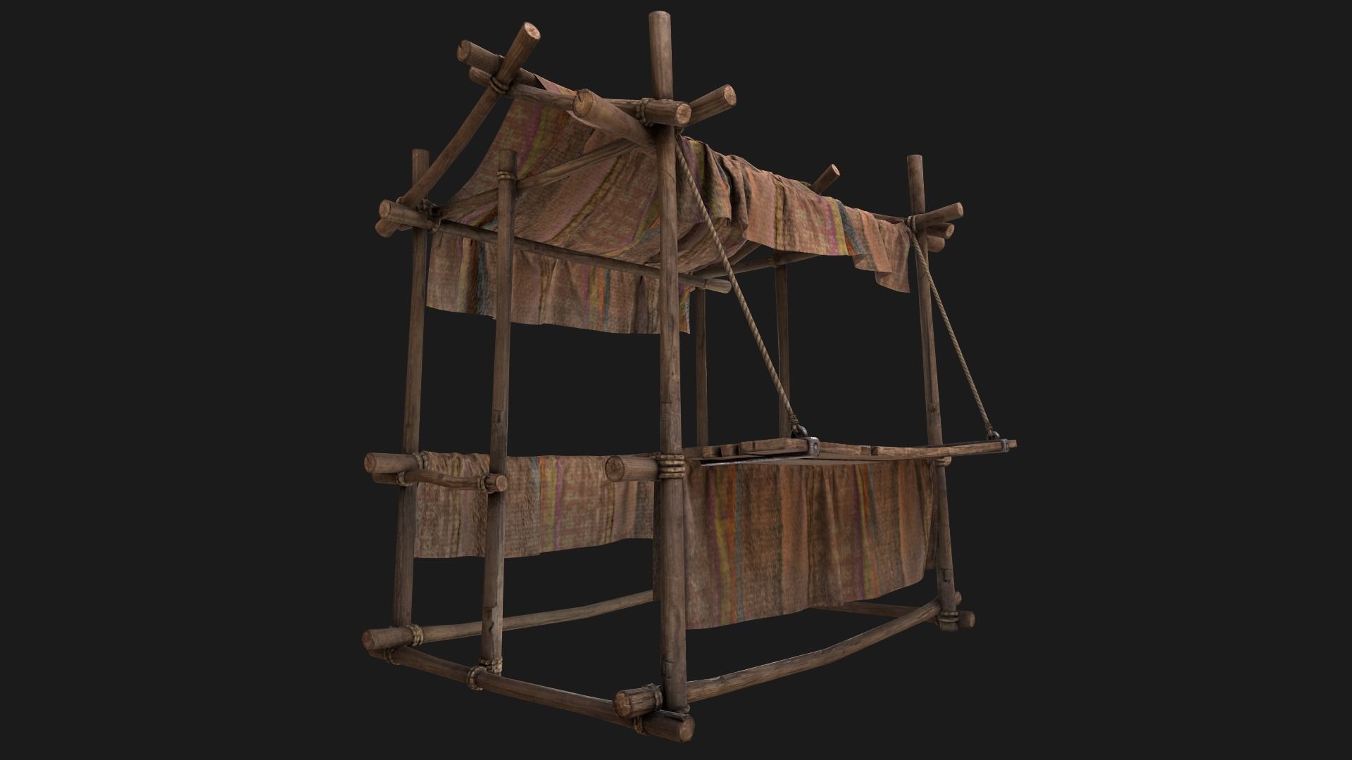 Medieval Market Stall Brown Low-poly 3D model_7