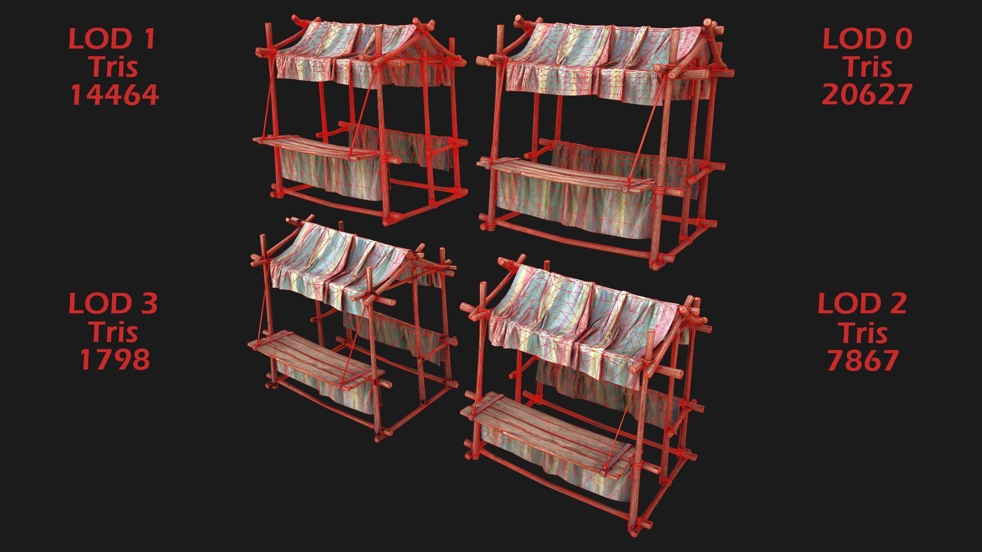 Market Stall Colored Lines Low-poly 3D model_2