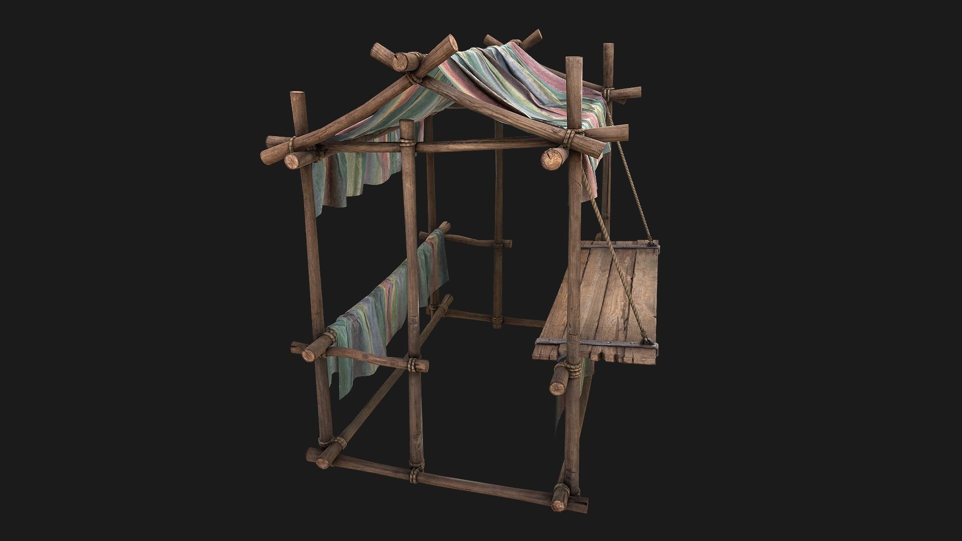 Market Stall Colored Lines Low-poly 3D model_5