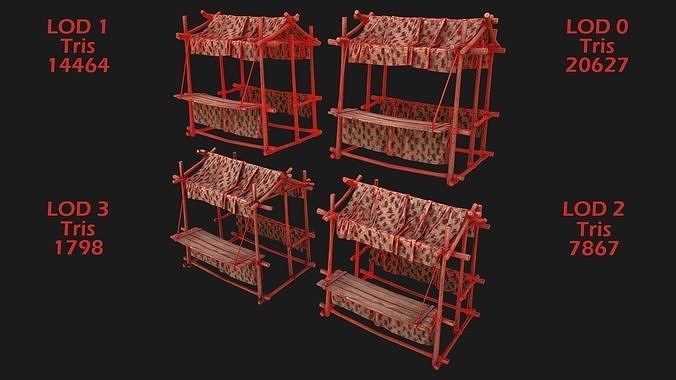 Market Tents Red Dots Merchant Bazaar Low-poly 3D model 2