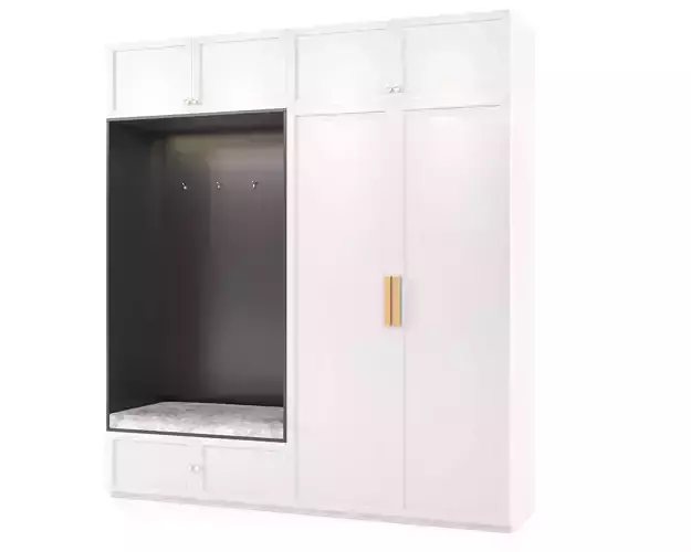 Hallway gold wardrobe with bench