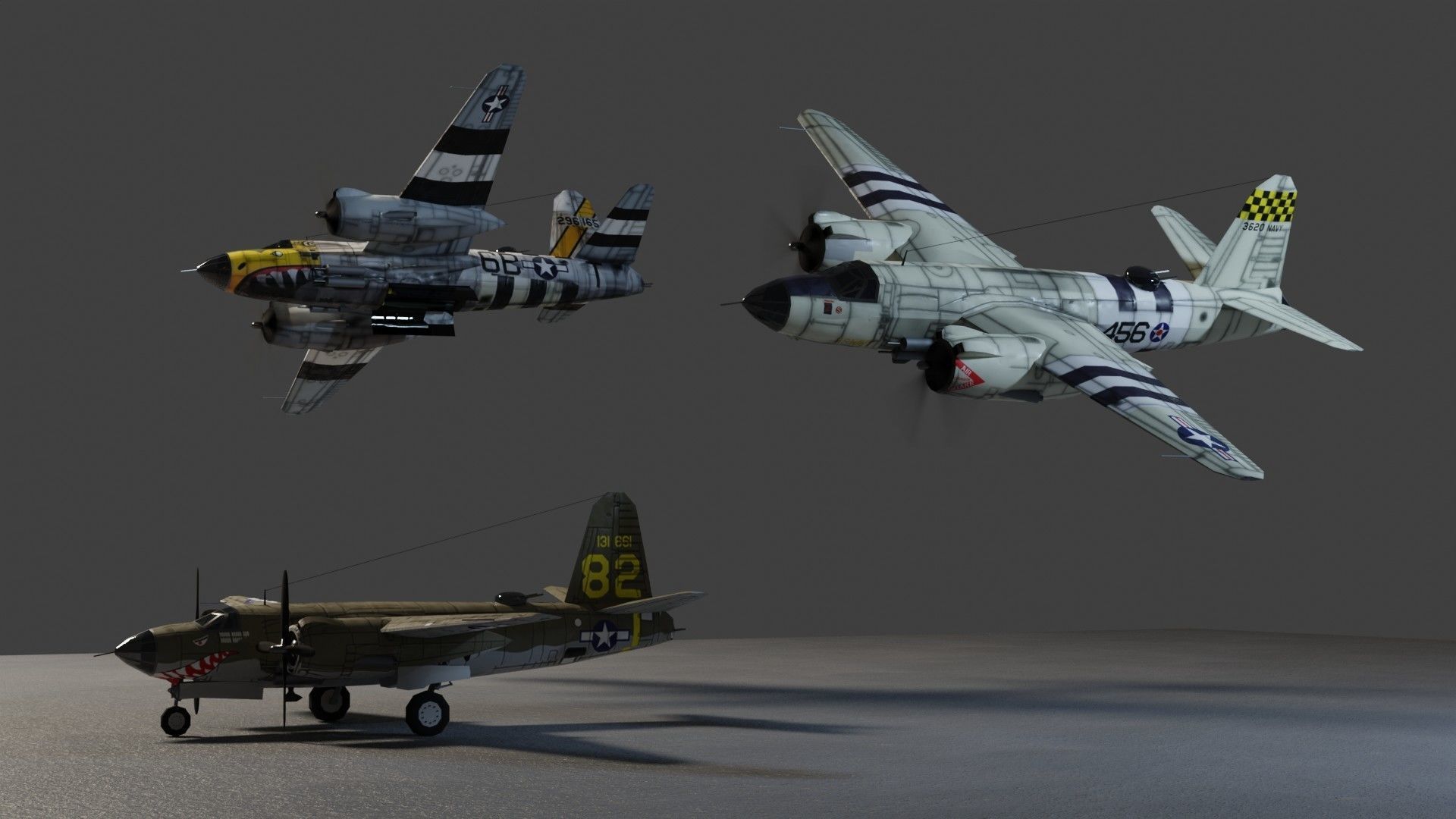 Martin B-26 Marauder WW2 bomber Low-poly 3D model_3