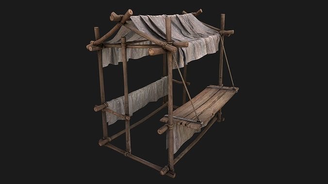 Market Tent White Merchant Stall stand Low-poly 3D model 6
