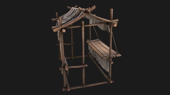 Market Tent White Merchant Stall stand Low-poly 3D model 4