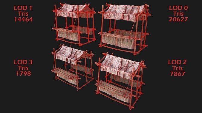 Market Tent White Merchant Stall stand Low-poly 3D model 2