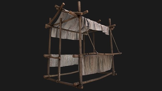Market Tent White Merchant Stall stand Low-poly 3D model 7