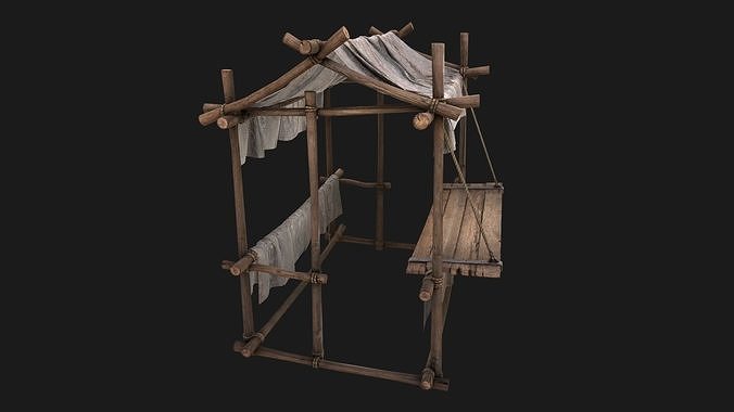 Market Tent White Merchant Stall stand Low-poly 3D model 5