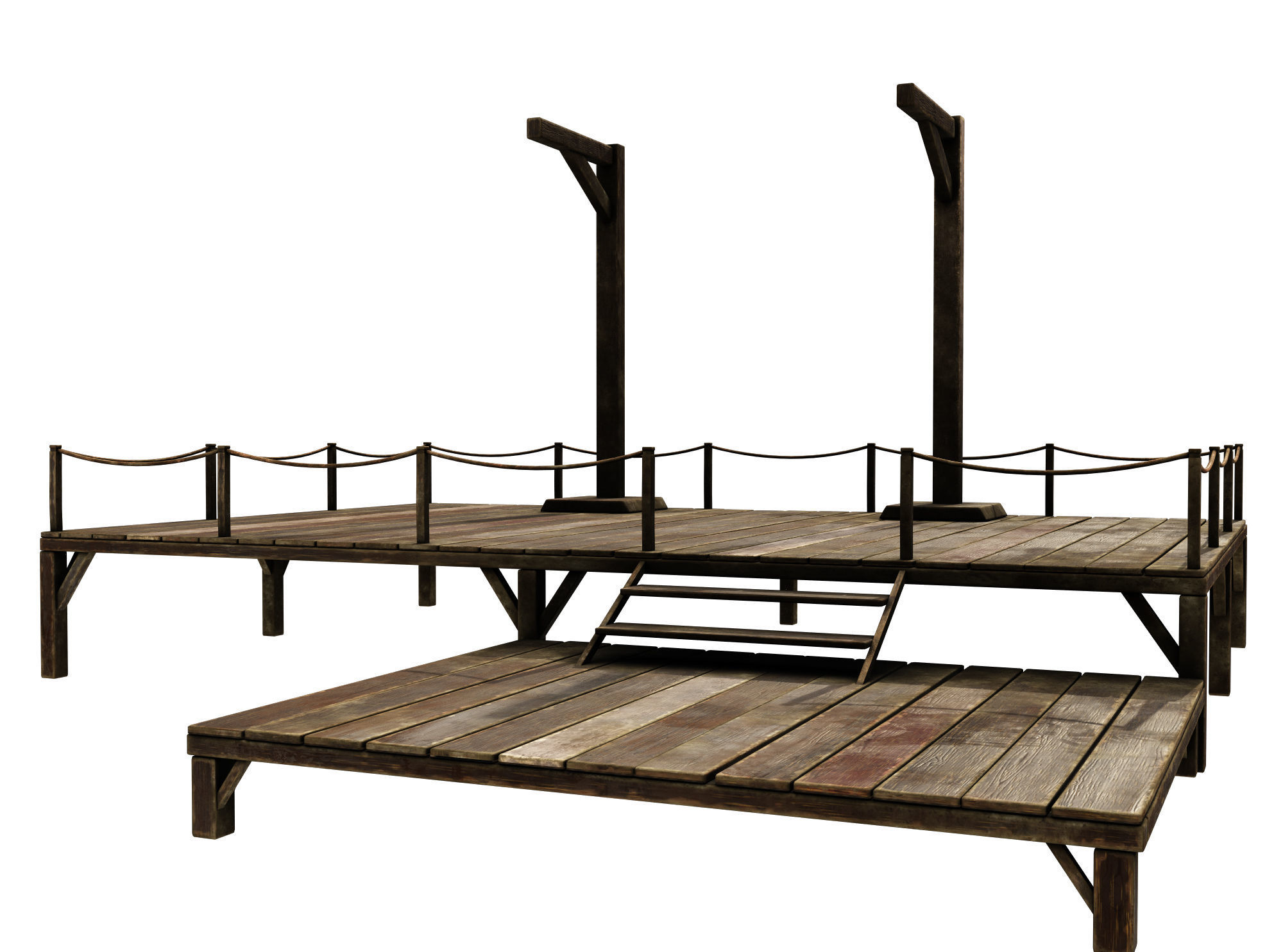 Medieval Triple Gallows Low-poly 3D model_1