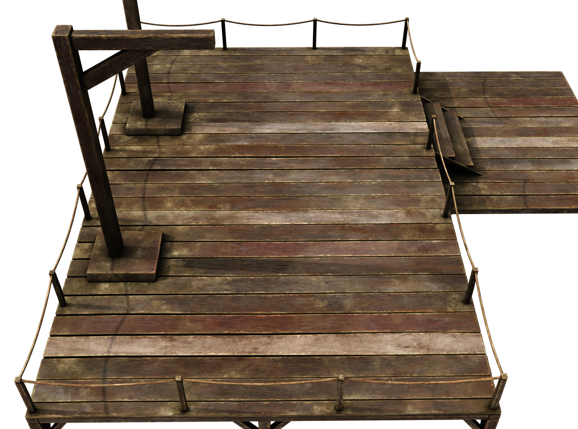 Medieval Triple Gallows Low-poly 3D model_2