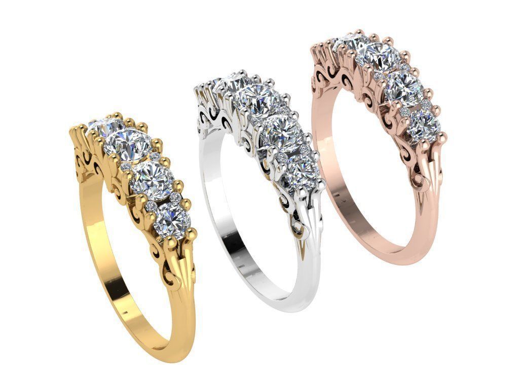 Ring138 elegant diamond ring gold 3D print model_4