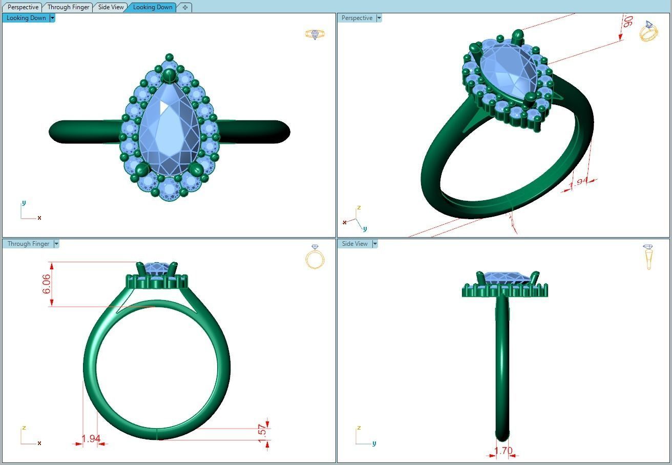 Ring139 pear shaped diamond engagement ring gold 3D print model_5