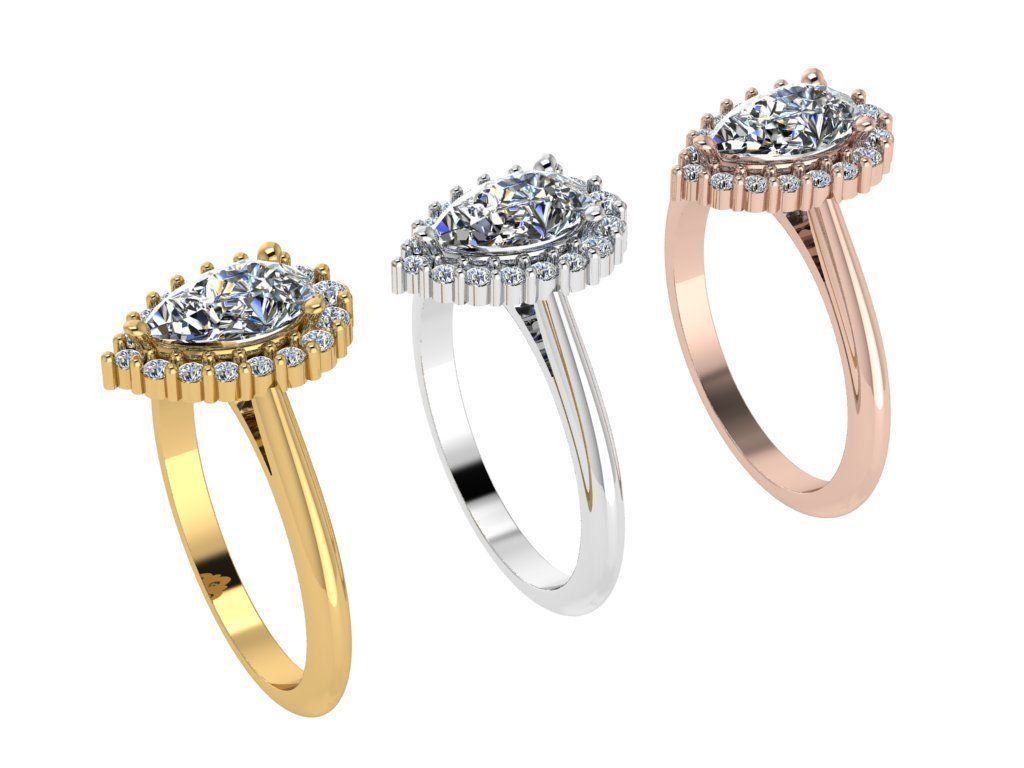 Ring139 pear shaped diamond engagement ring gold 3D print model_4