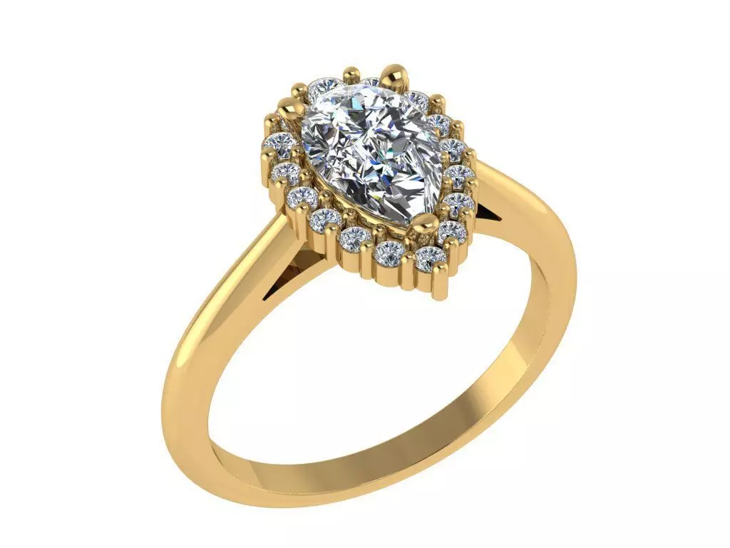 Ring139 pear shaped diamond engagement ring gold 3D print model_0