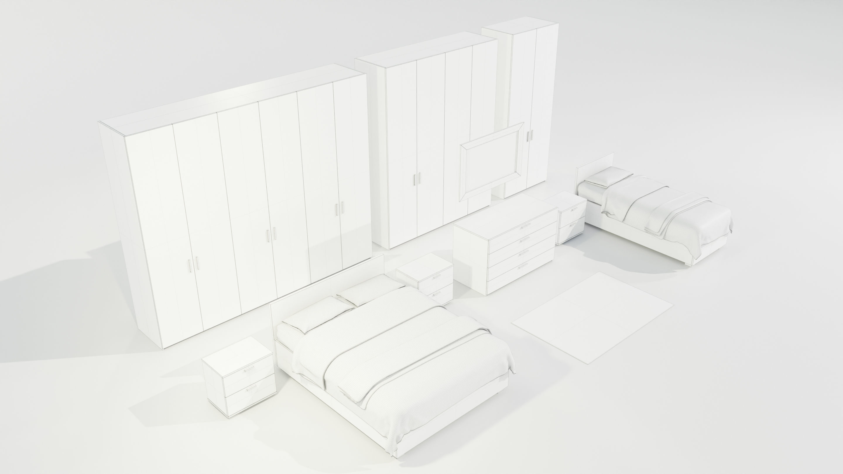Bedroom Complete Furniture Set 3D model_15