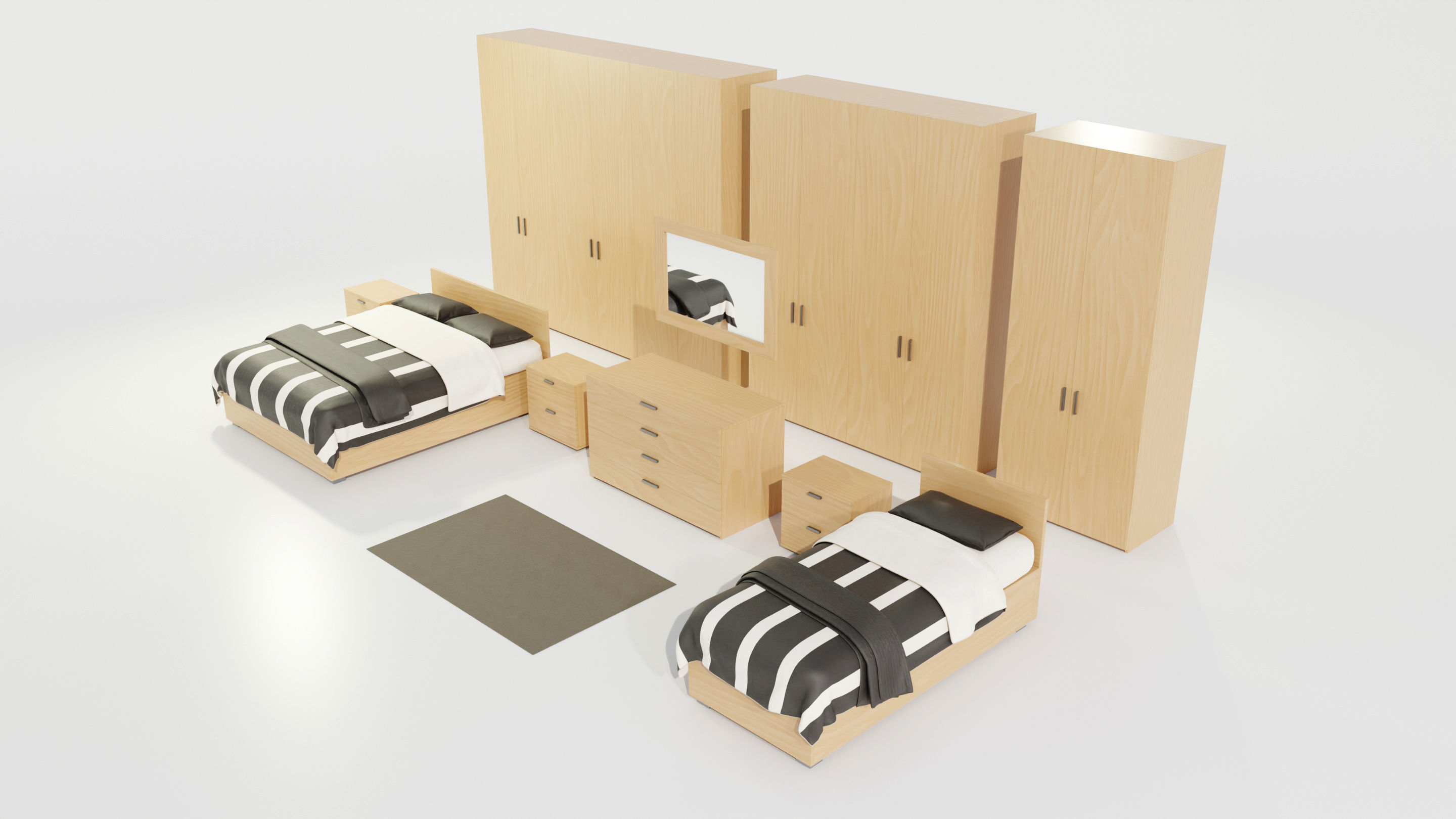 Bedroom Complete Furniture Set 3D model_3