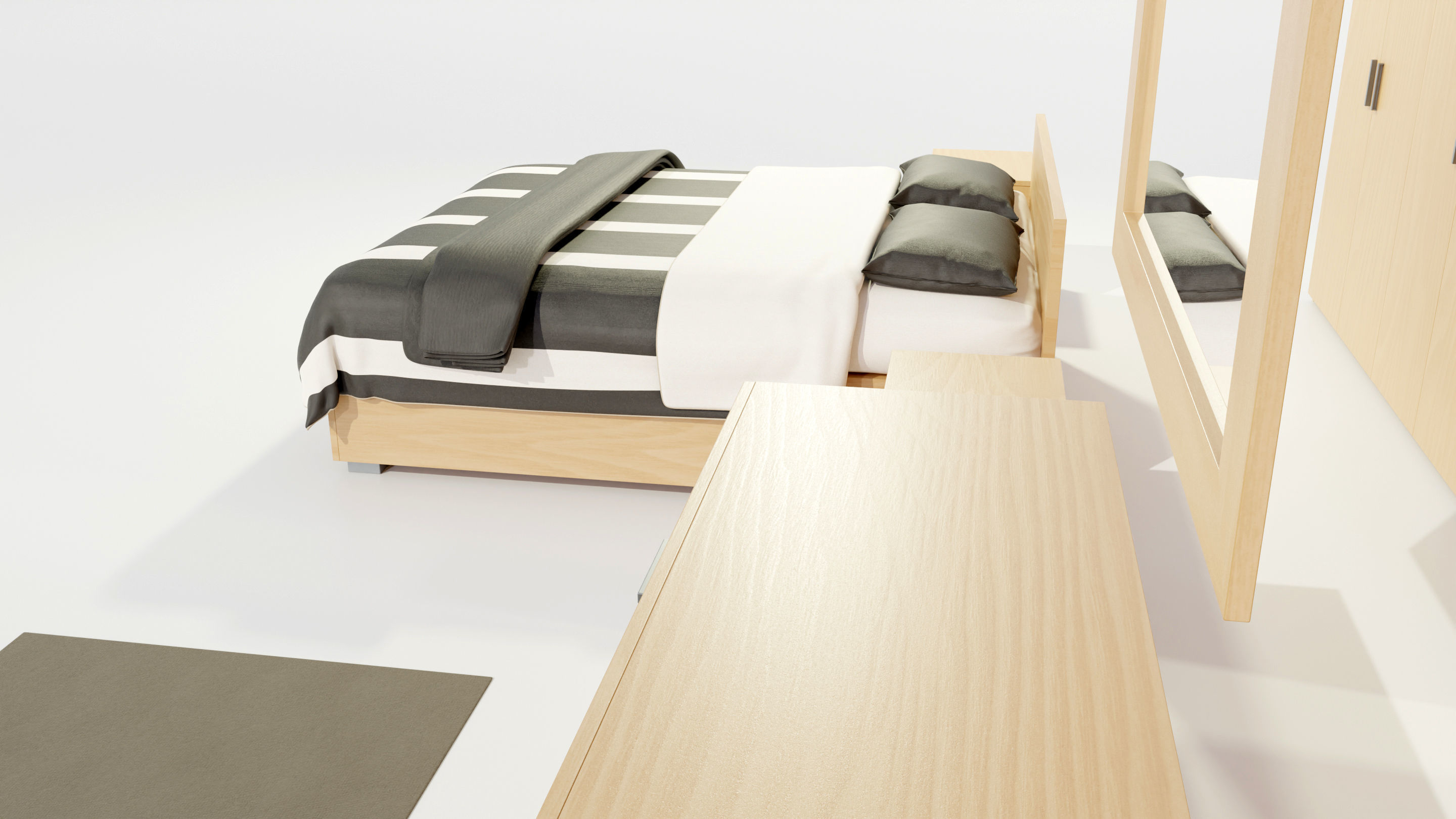 Bedroom Complete Furniture Set 3D model_8