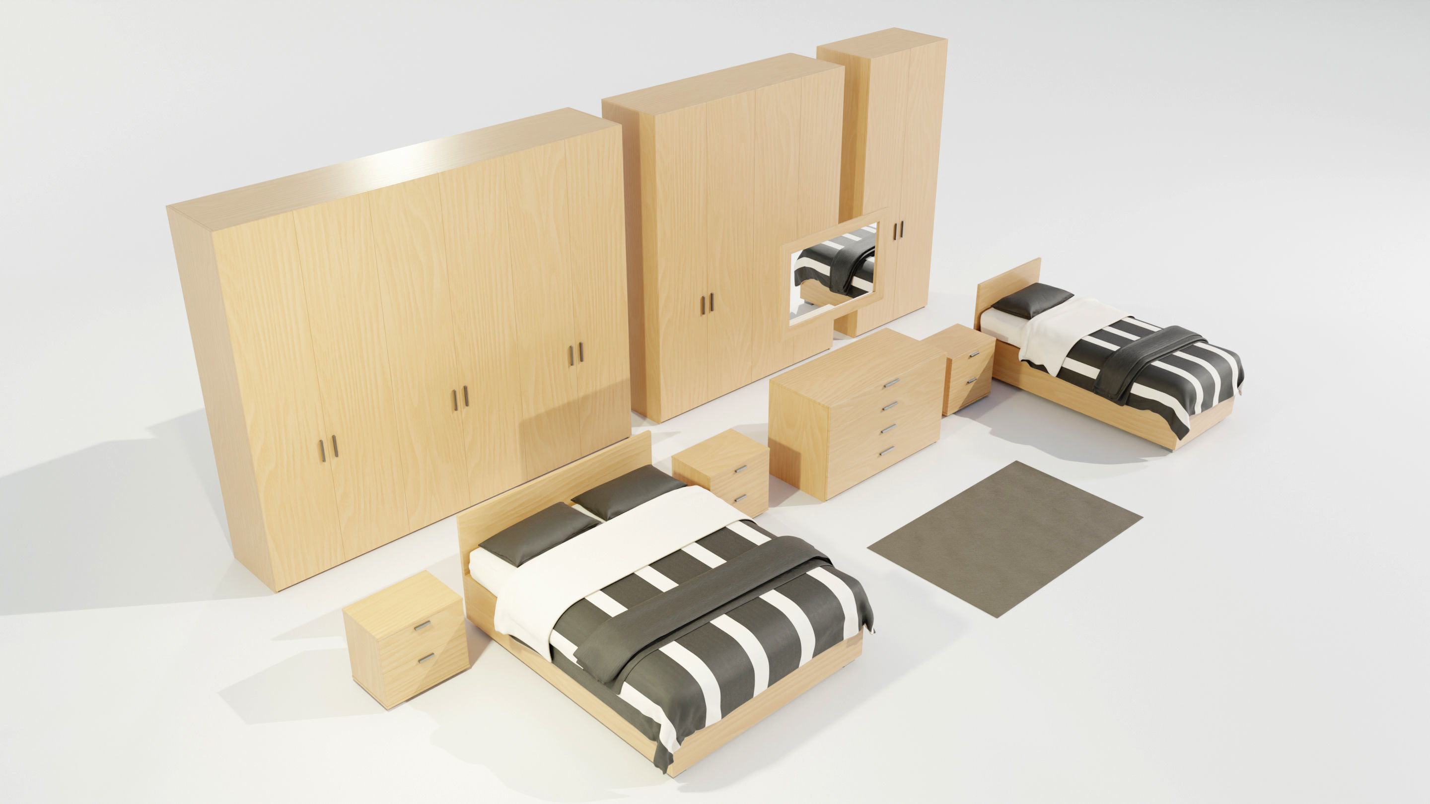 Bedroom Complete Furniture Set 3D model_2