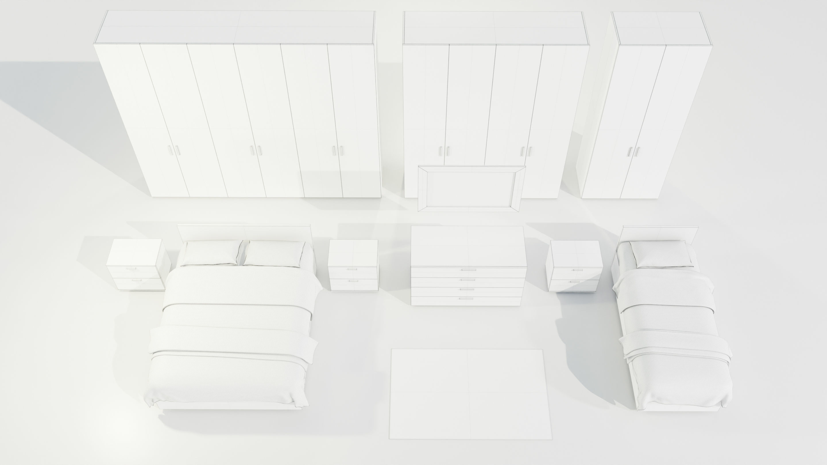 Bedroom Complete Furniture Set 3D model_19