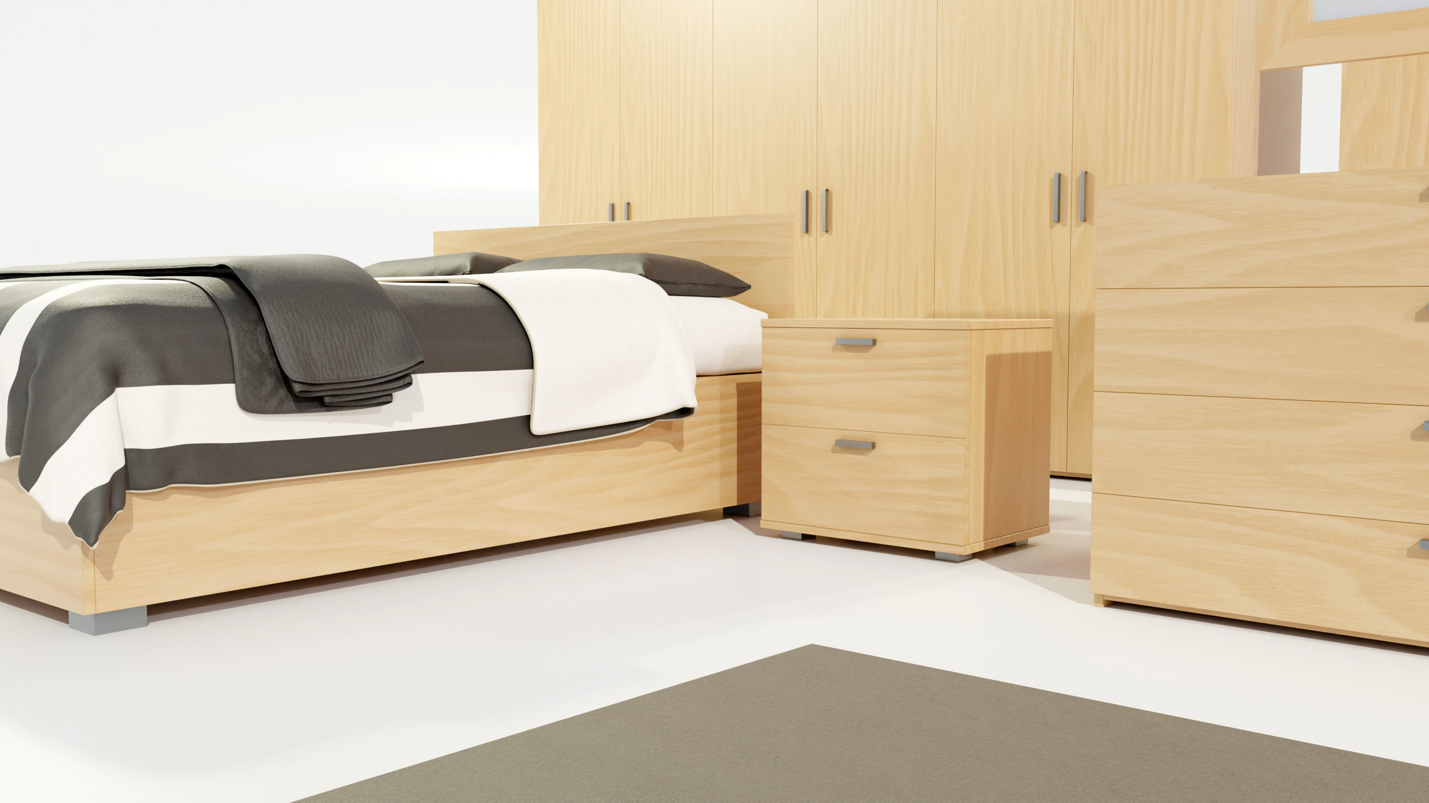 Bedroom Complete Furniture Set 3D model_9