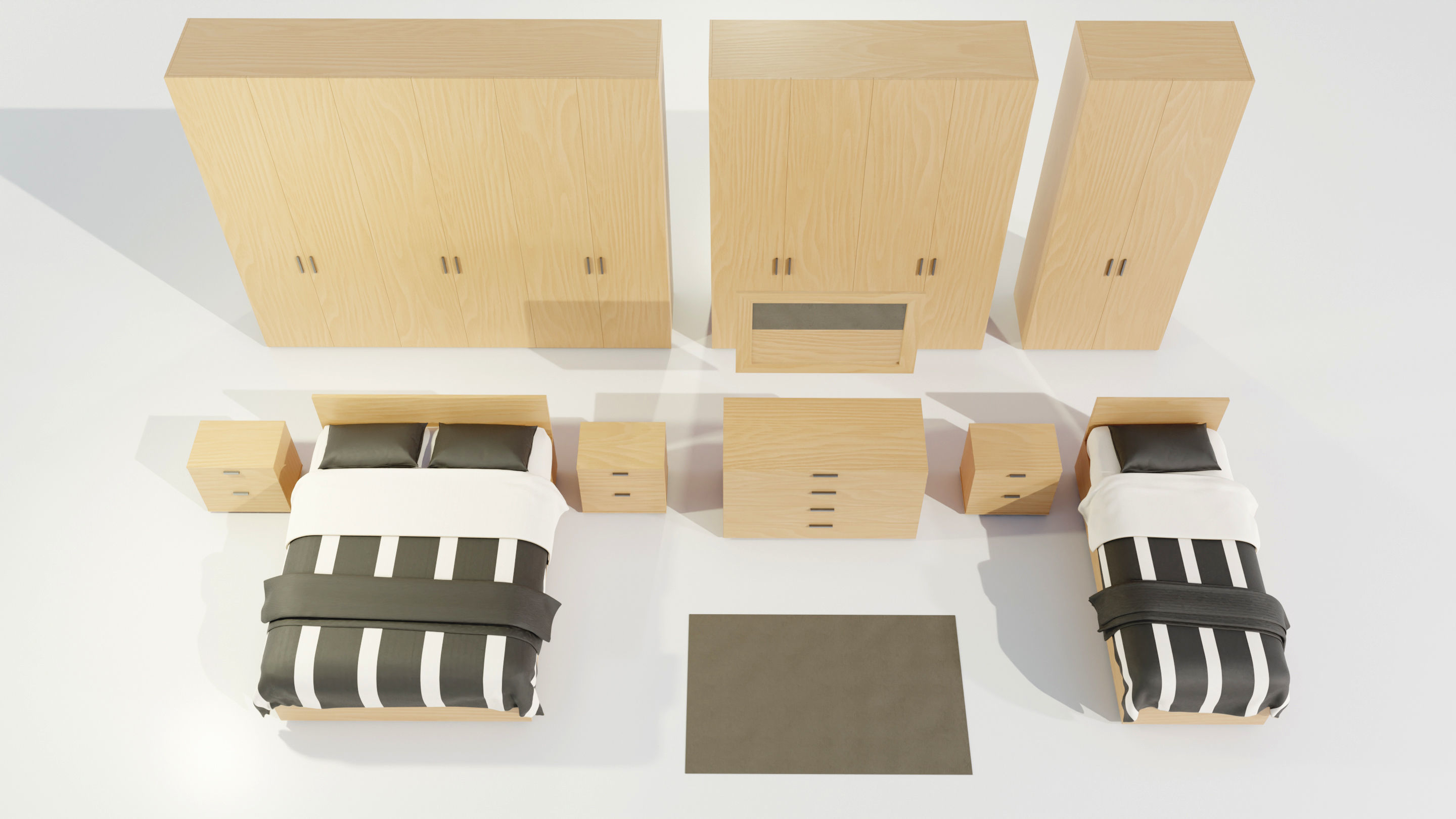 Bedroom Complete Furniture Set 3D model_6