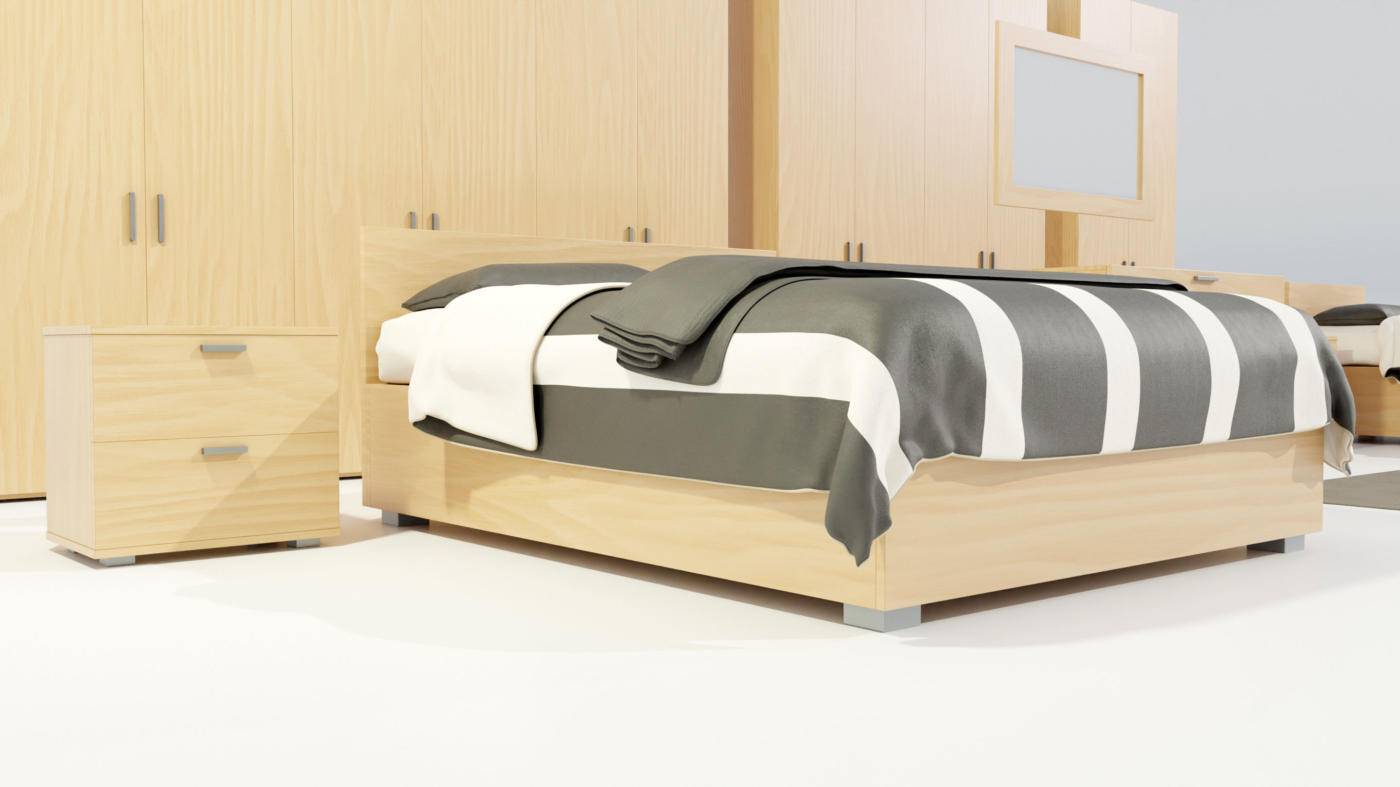 Bedroom Complete Furniture Set 3D model_7