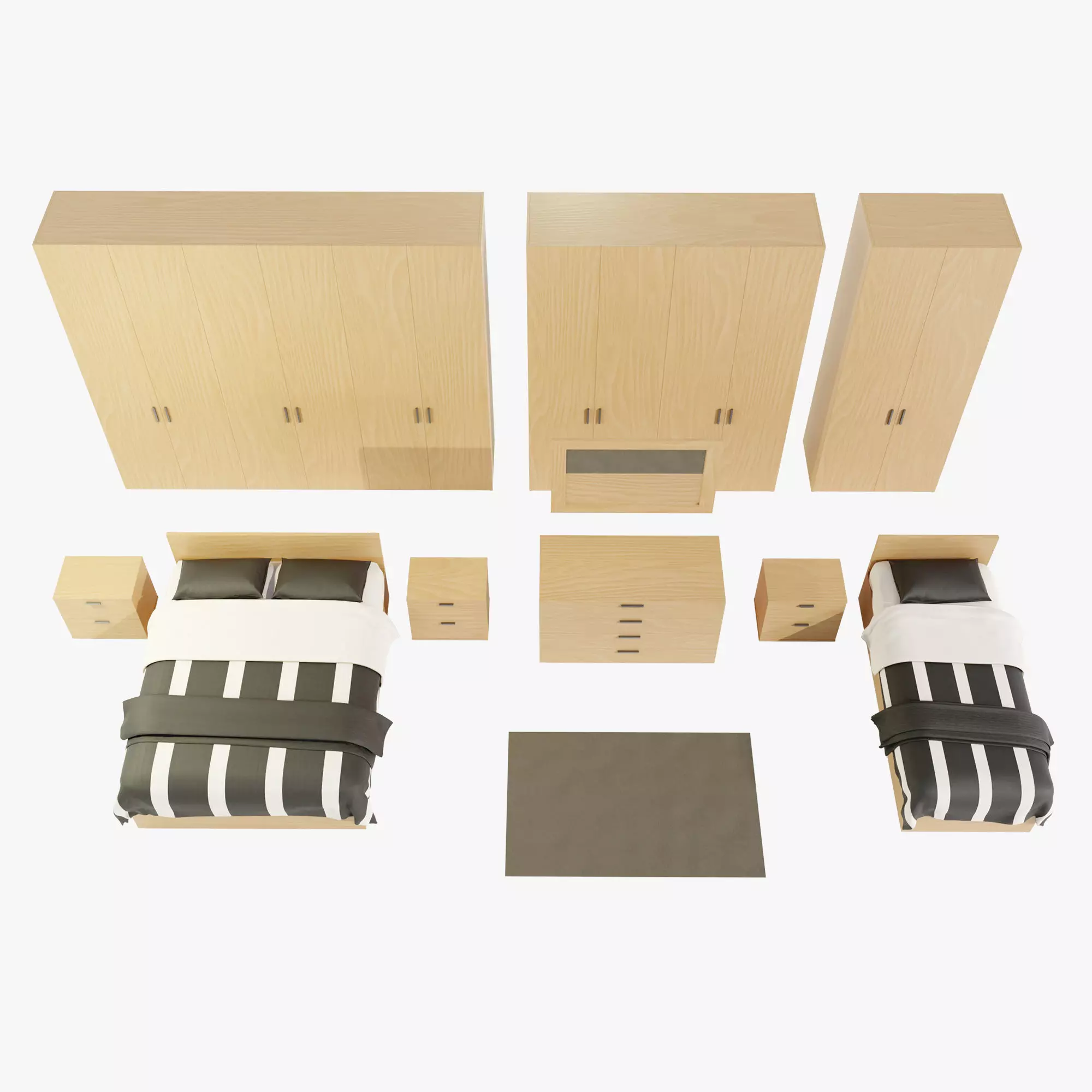 Bedroom Complete Furniture Set 3D model_0