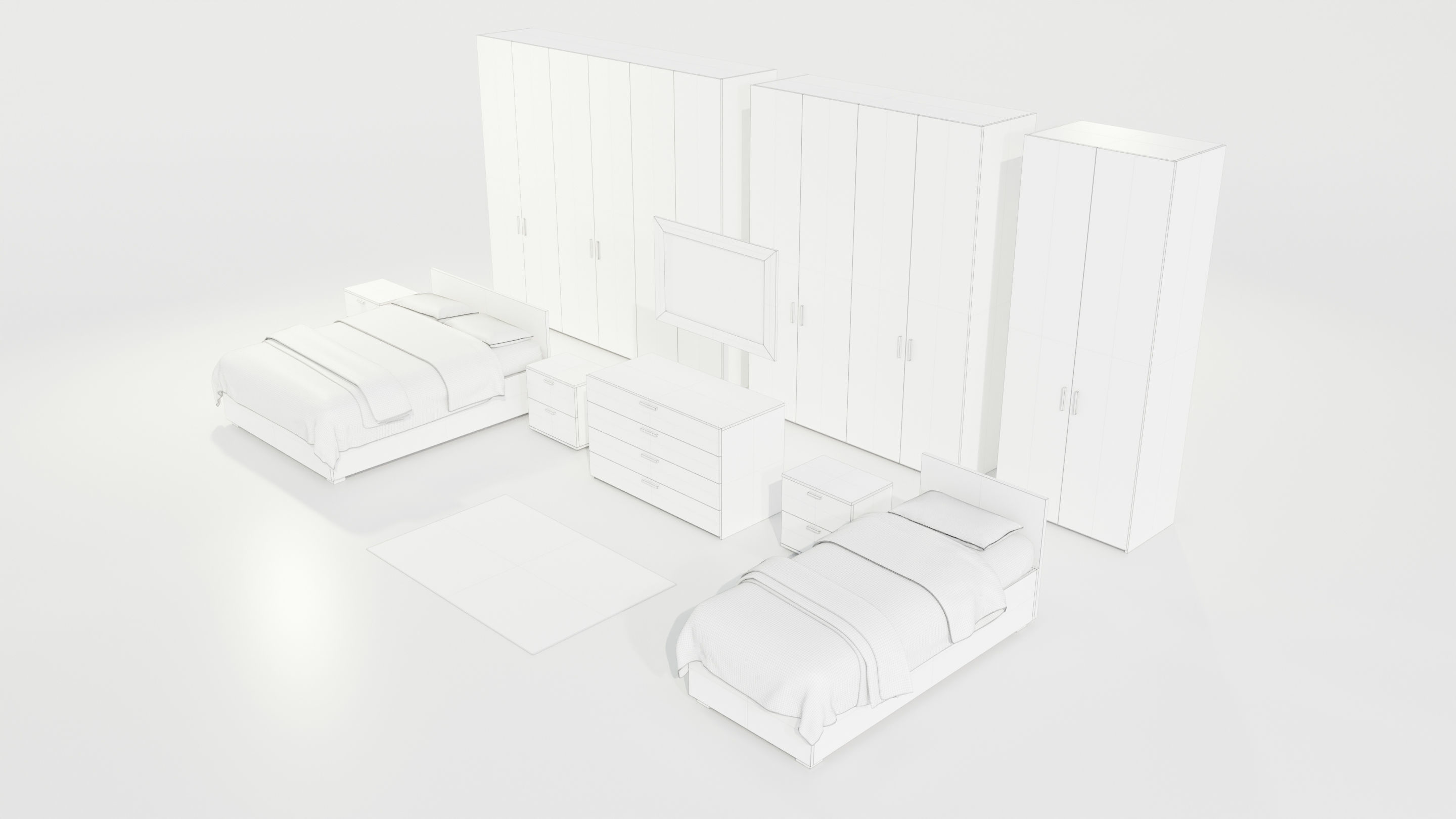 Bedroom Complete Furniture Set 3D model_16