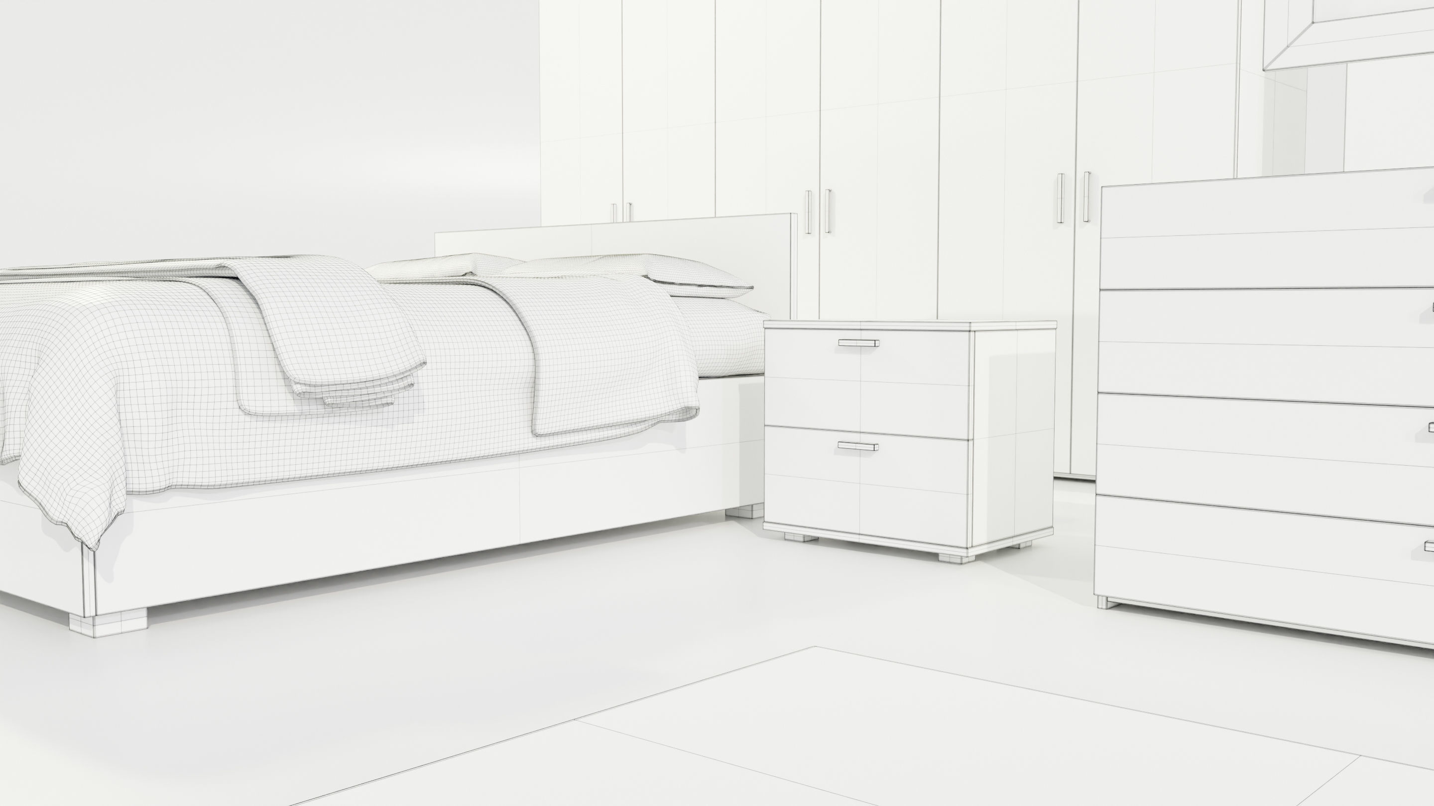 Bedroom Complete Furniture Set 3D model_22