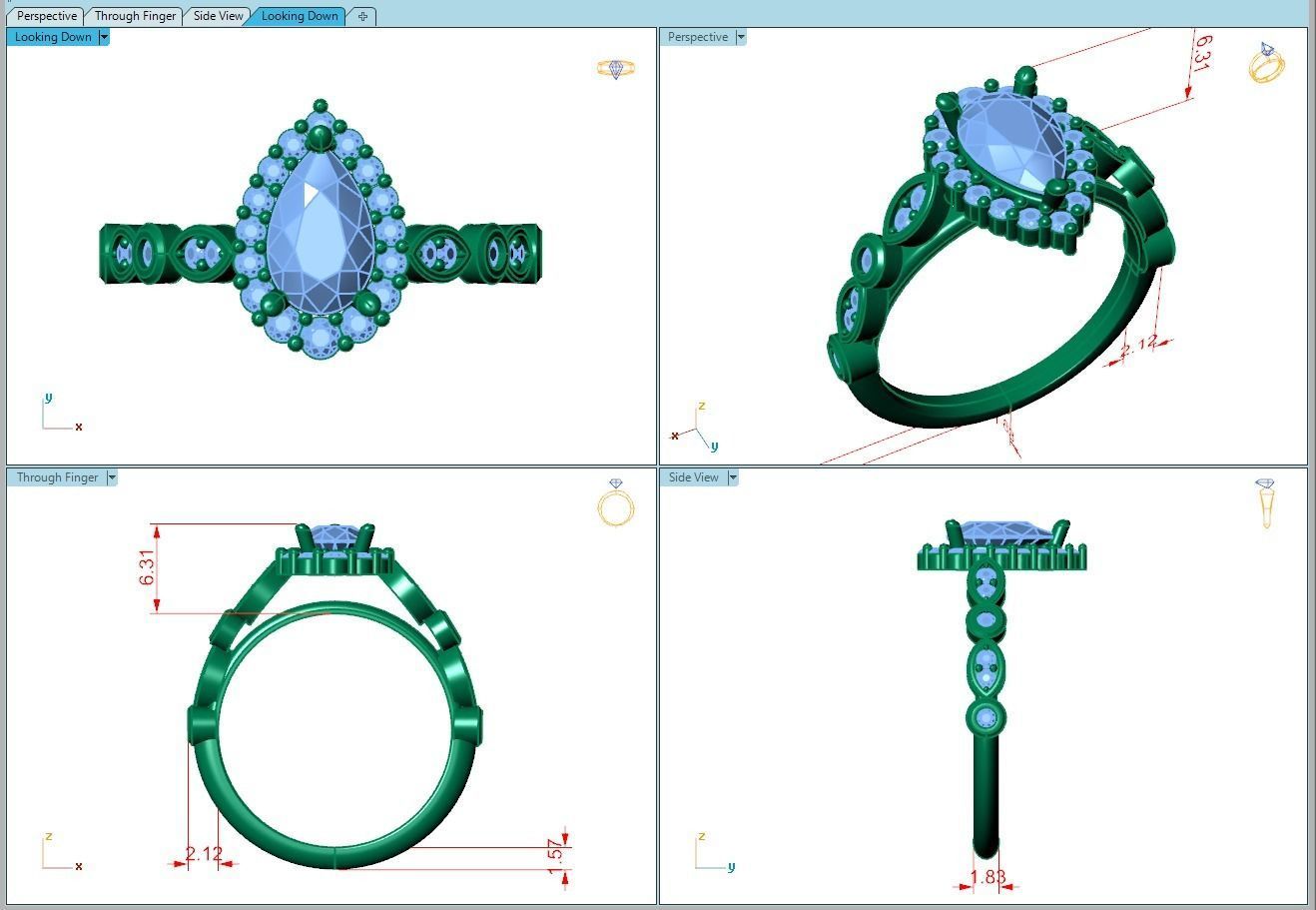 Ring140 pear shaped diamond engagement ring gold 3D print model_5