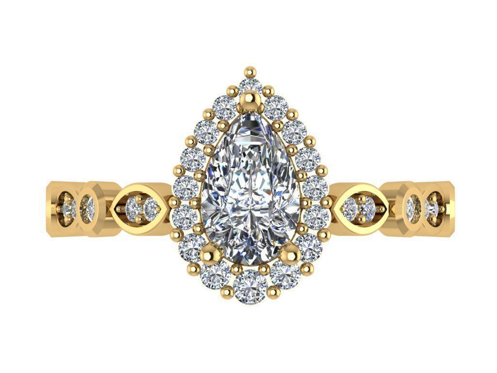 Ring140 pear shaped diamond engagement ring gold 3D print model_1