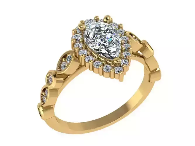 Ring140 pear shaped diamond engagement ring gold