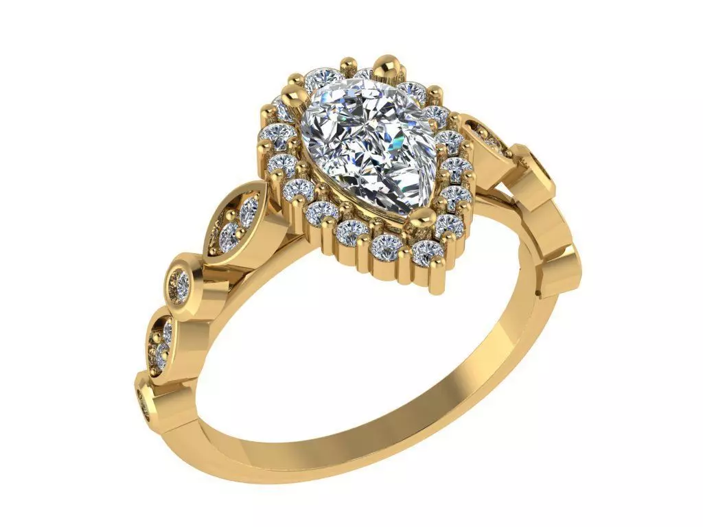 Ring140 pear shaped diamond engagement ring gold 3D print model_0