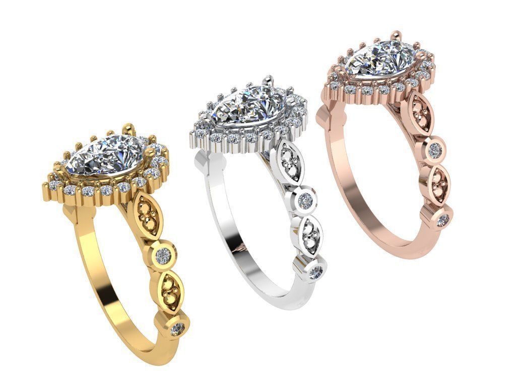Ring140 pear shaped diamond engagement ring gold 3D print model_4