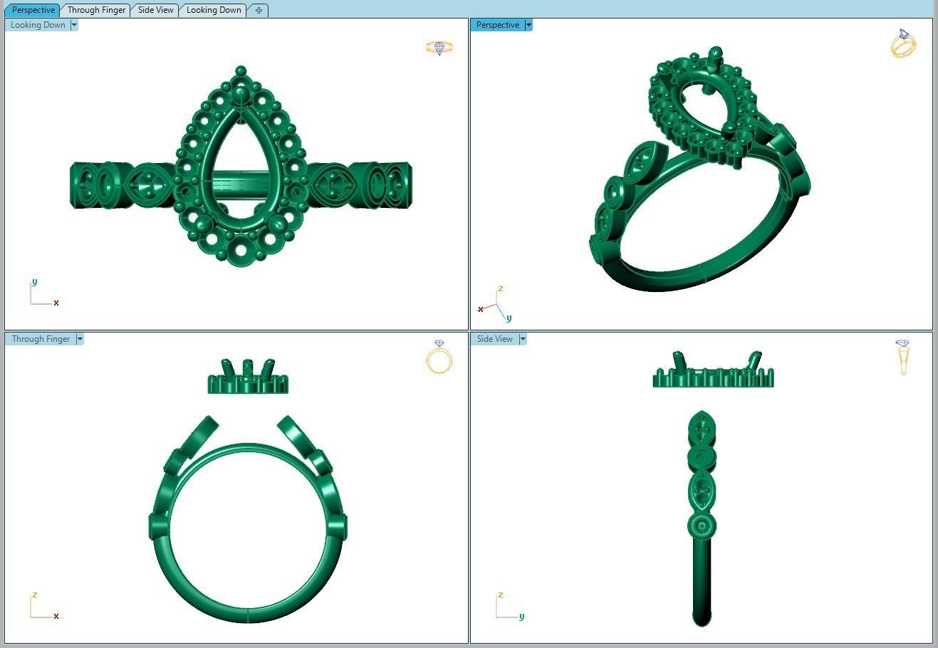 Ring140 pear shaped diamond engagement ring gold 3D print model_8