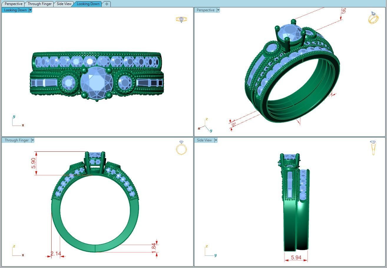 Ring141 gold wedding ring set with diamonds 3D print model_5
