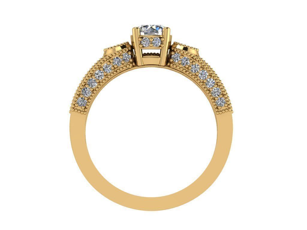 Ring141 gold wedding ring set with diamonds 3D print model_2