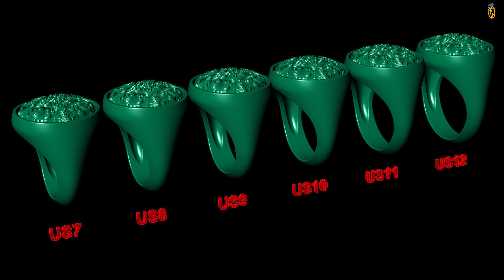 Rococo Floral Ornament Signet Circle Ring 3D print model_8