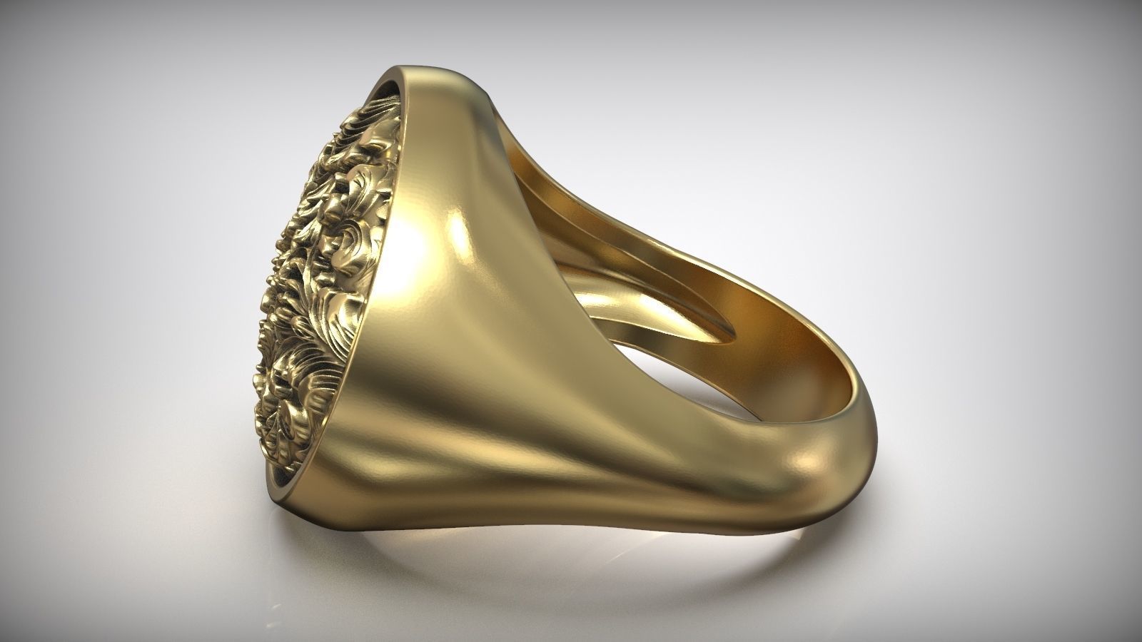 Rococo Floral Ornament Signet Circle Ring 3D print model_5